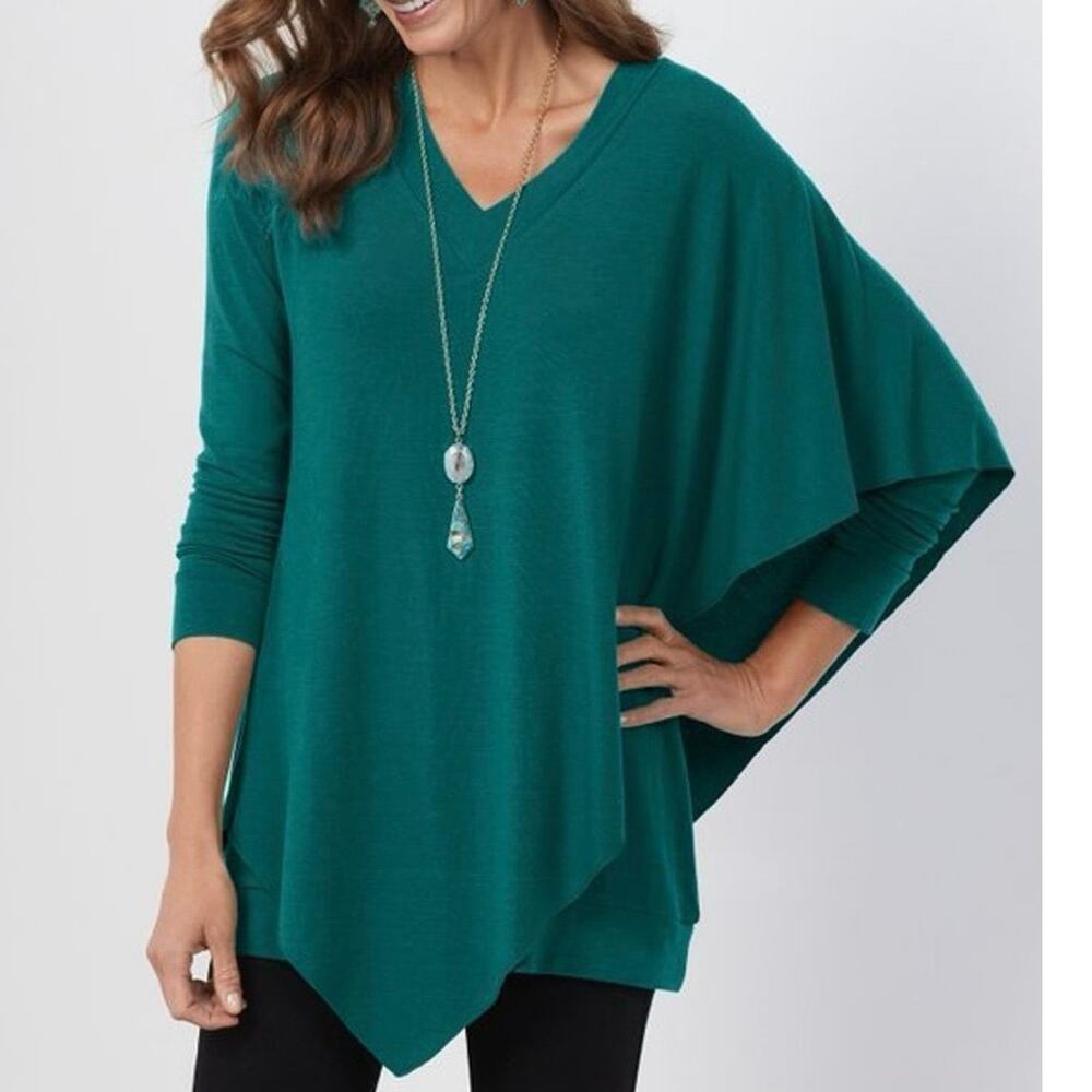 Soft Surroundings Women’s Medium Madeline Tunic Top V Neck Asymmetrical Cape